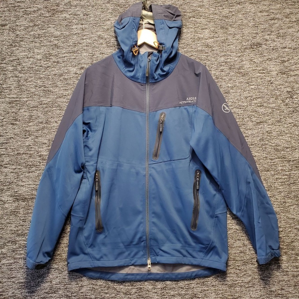 Aigle Actimum Jacket Mens Medium Blue Hooded Gorpcore Waterproof Shell Coat M